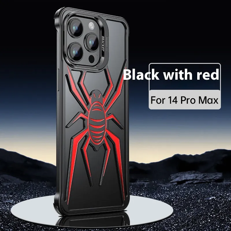 Frameless airbag drop-resistant metal phone case for iPhone 15 Pro Max – black hollow half pack design