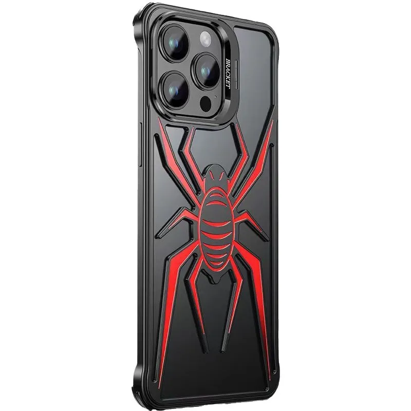 Frameless airbag drop-resistant metal phone case for iPhone 15 Pro Max – black hollow half pack design