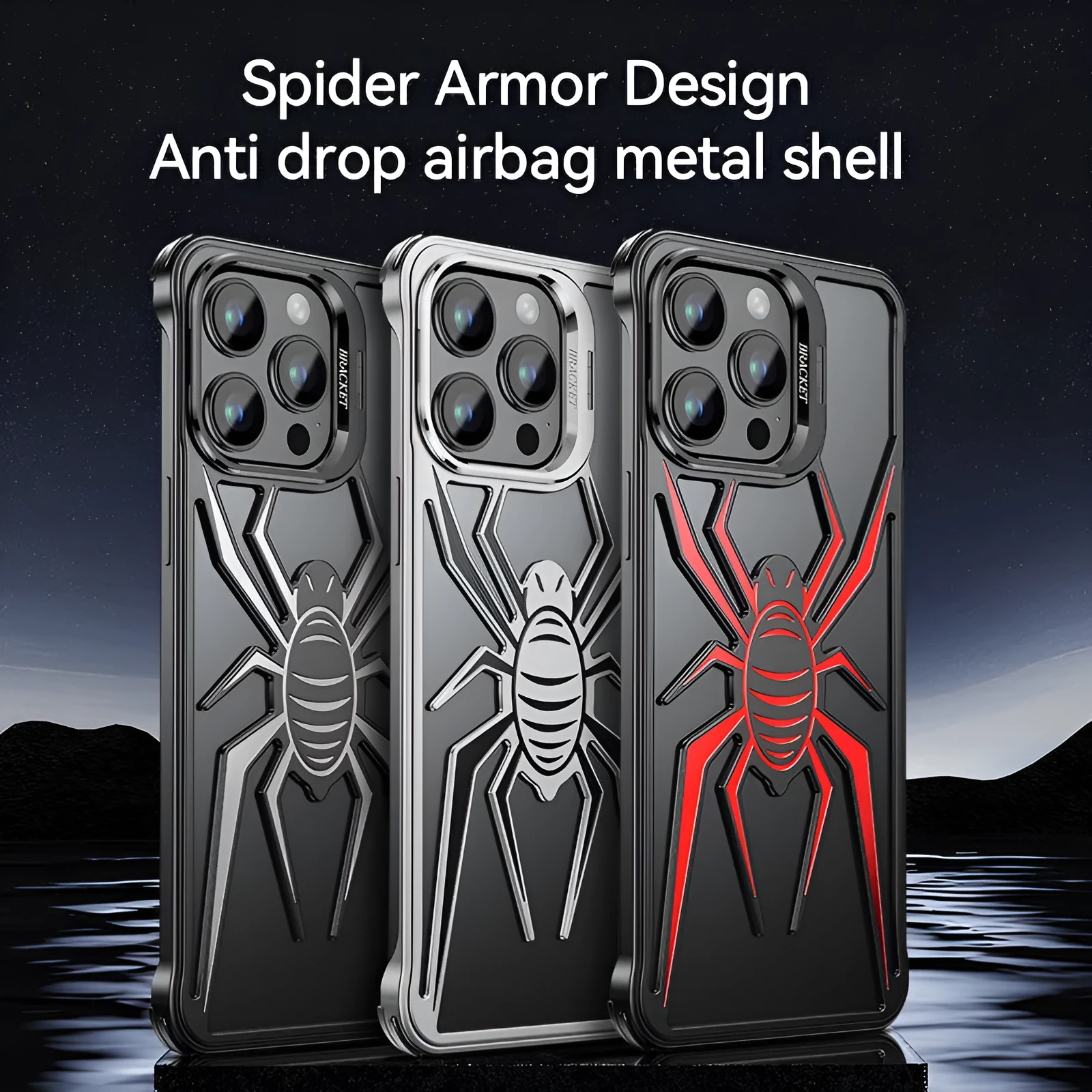 Frameless airbag drop-resistant metal phone case for iPhone 15 Pro Max – black hollow half pack design
