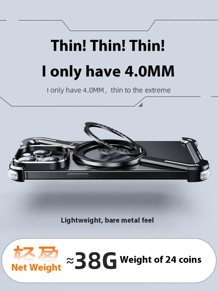 Seamless aluminium alloy phone case with hollow back and magnetic bracket for iPhone 15 Pro Max