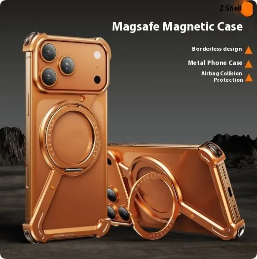 Seamless aluminium alloy phone case with hollow back and magnetic bracket for iPhone 15 Pro Max
