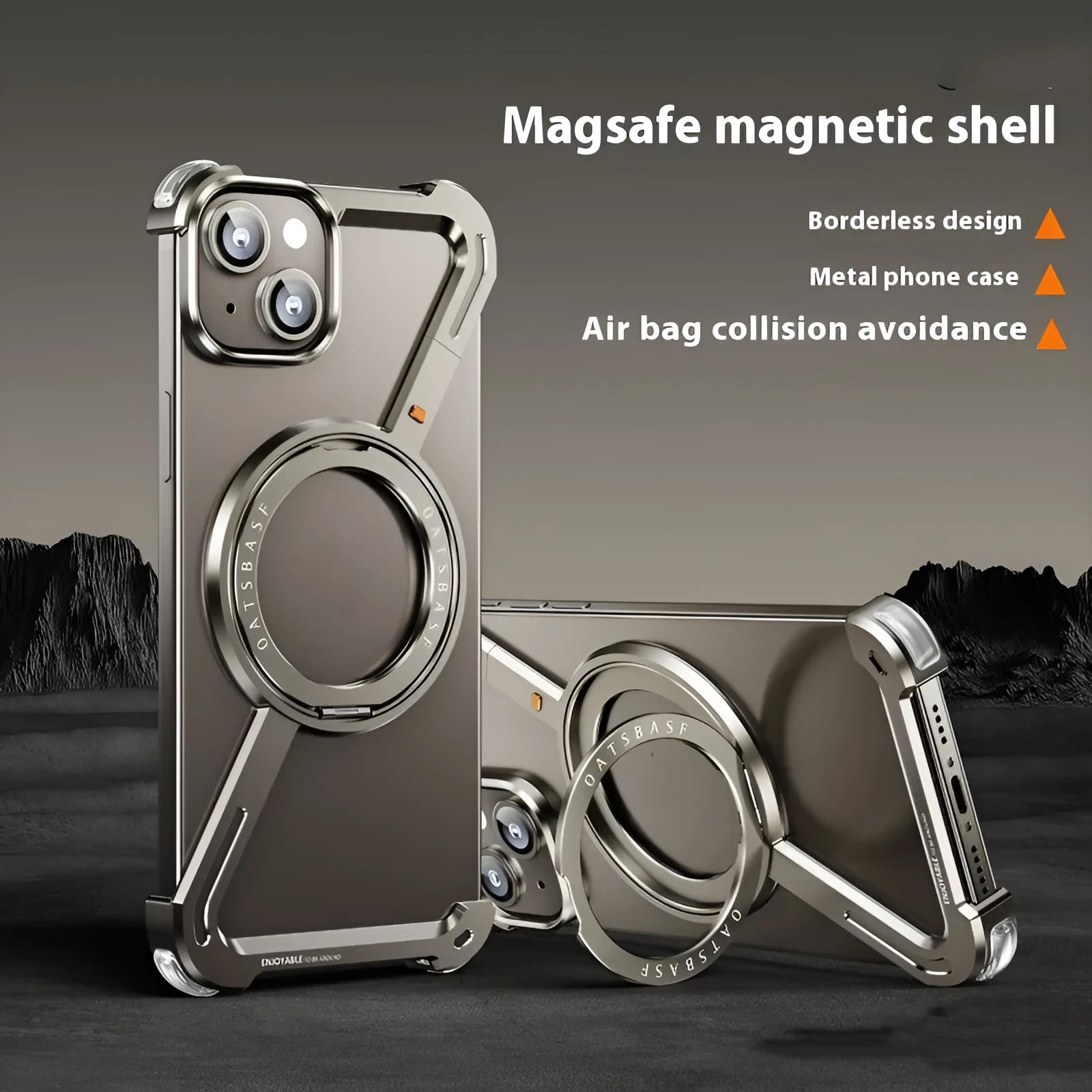 Seamless aluminium alloy phone case with hollow back and magnetic bracket for iPhone 15 Pro Max
