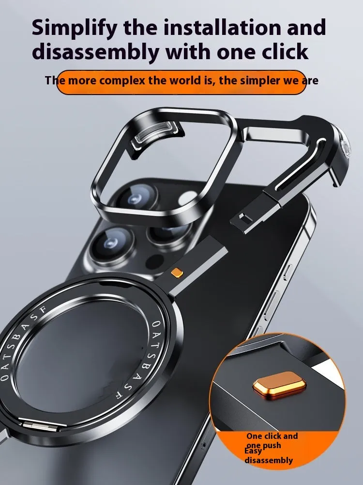 Seamless aluminium alloy phone case with hollow back and magnetic bracket for iPhone 15 Pro Max
