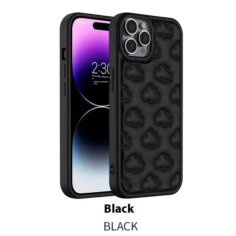 Hand Oil Three-Dimensional Cloud Phone Case TPU Embossed Shockproof Cover for iPhone 11 12 13 14 Pro Max Anti-Fingerprint Japanese Korean Style