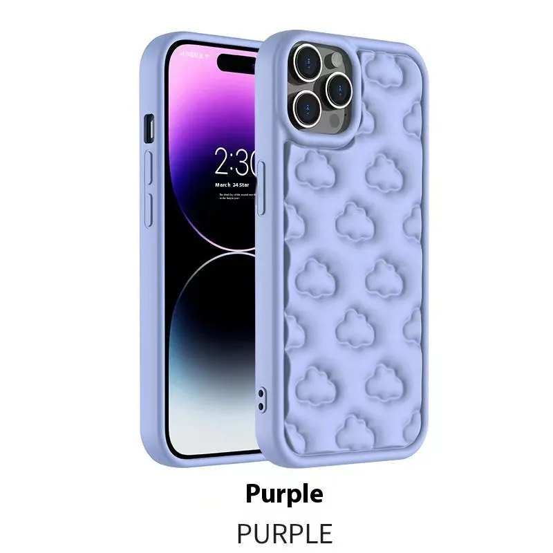 Hand Oil Three-Dimensional Cloud Phone Case TPU Embossed Shockproof Cover for iPhone 11 12 13 14 Pro Max Anti-Fingerprint Japanese Korean Style