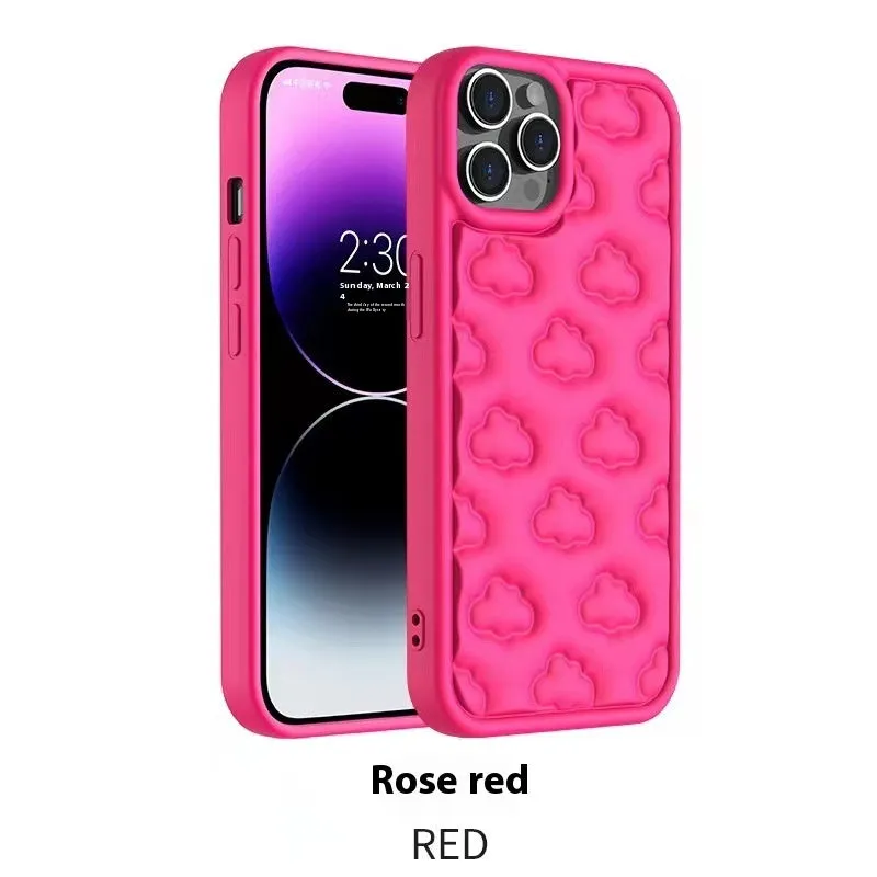Hand Oil Three-Dimensional Cloud Phone Case TPU Embossed Shockproof Cover for iPhone 11 12 13 14 Pro Max Anti-Fingerprint Japanese Korean Style