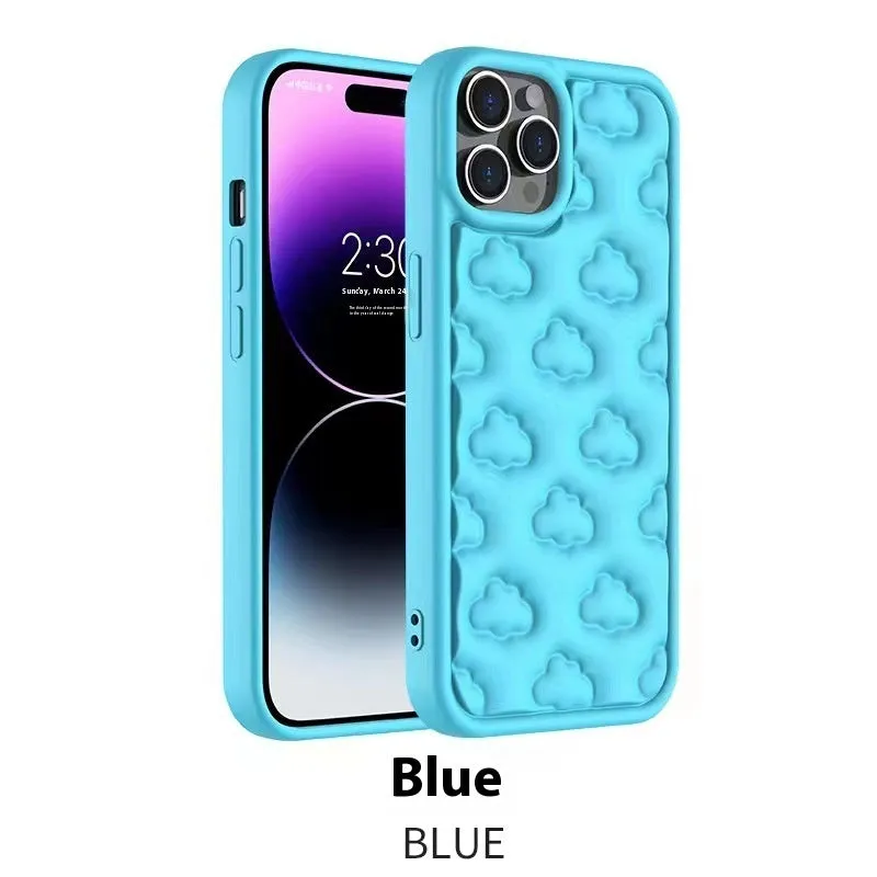 Hand Oil Three-Dimensional Cloud Phone Case TPU Embossed Shockproof Cover for iPhone 11 12 13 14 Pro Max Anti-Fingerprint Japanese Korean Style
