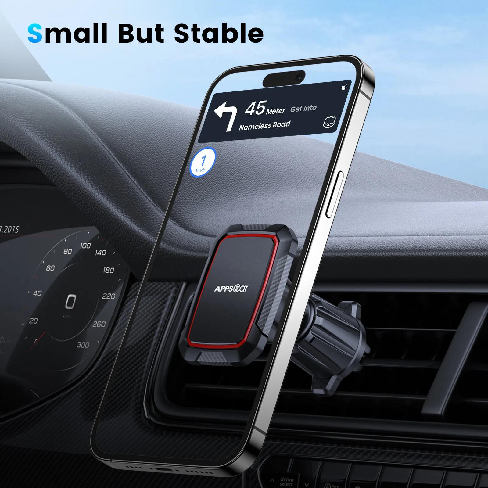 Universal rechargeable car phone holder clipped to air vent, M06-AV6S colour
