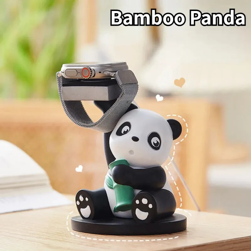 Resin cute panda phone holder small ornament in Bamboo Panda style for iWatch and phone charging bracket
