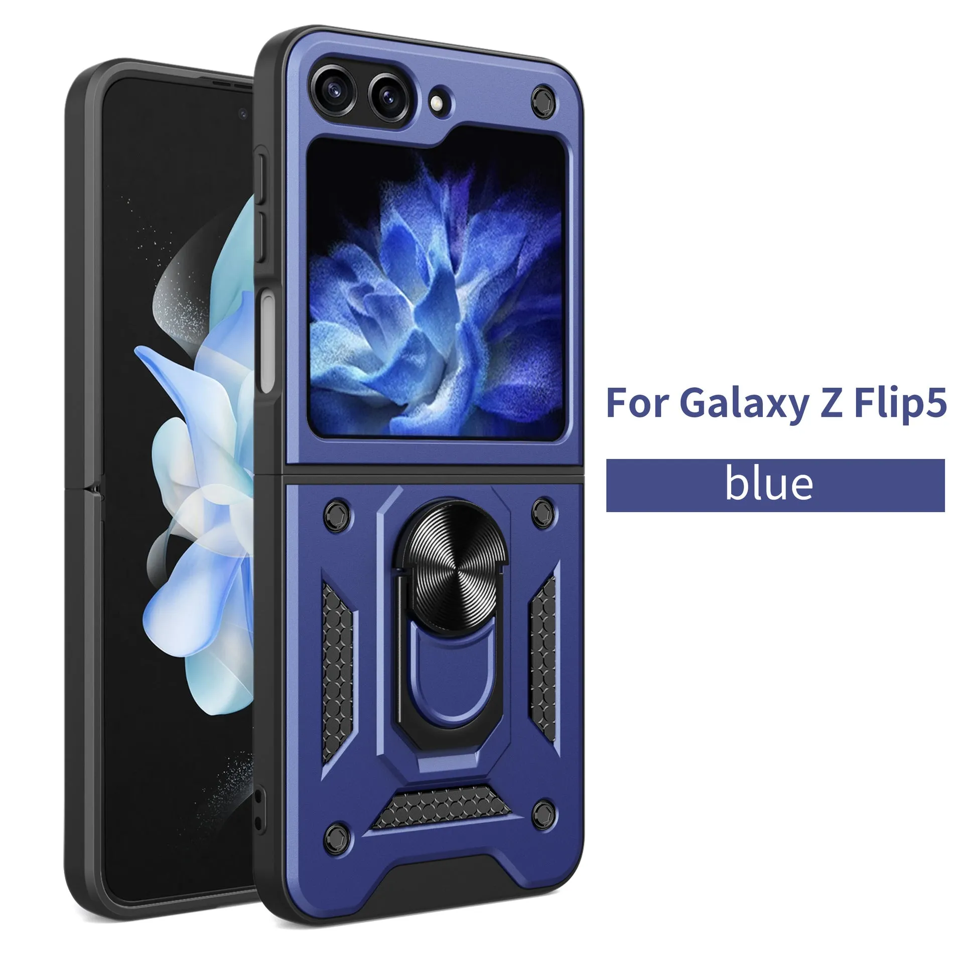 Shunjia sliding window mirror phone case for Samsung Z Flip and Z Fold, black colour, with bracket and mirror closed