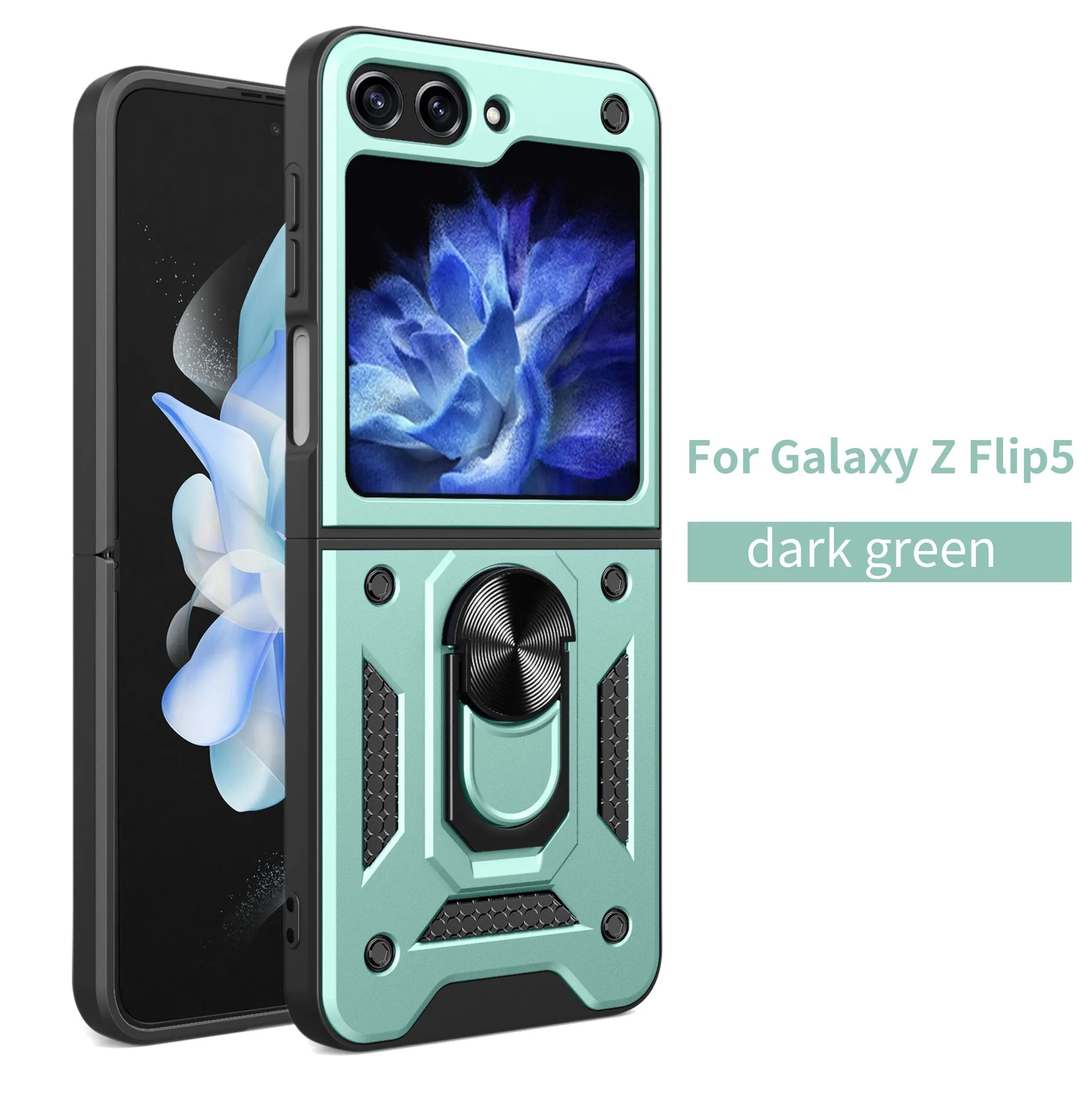 Shunjia sliding window mirror phone case for Samsung Z Flip and Z Fold, black colour, with bracket and mirror closed