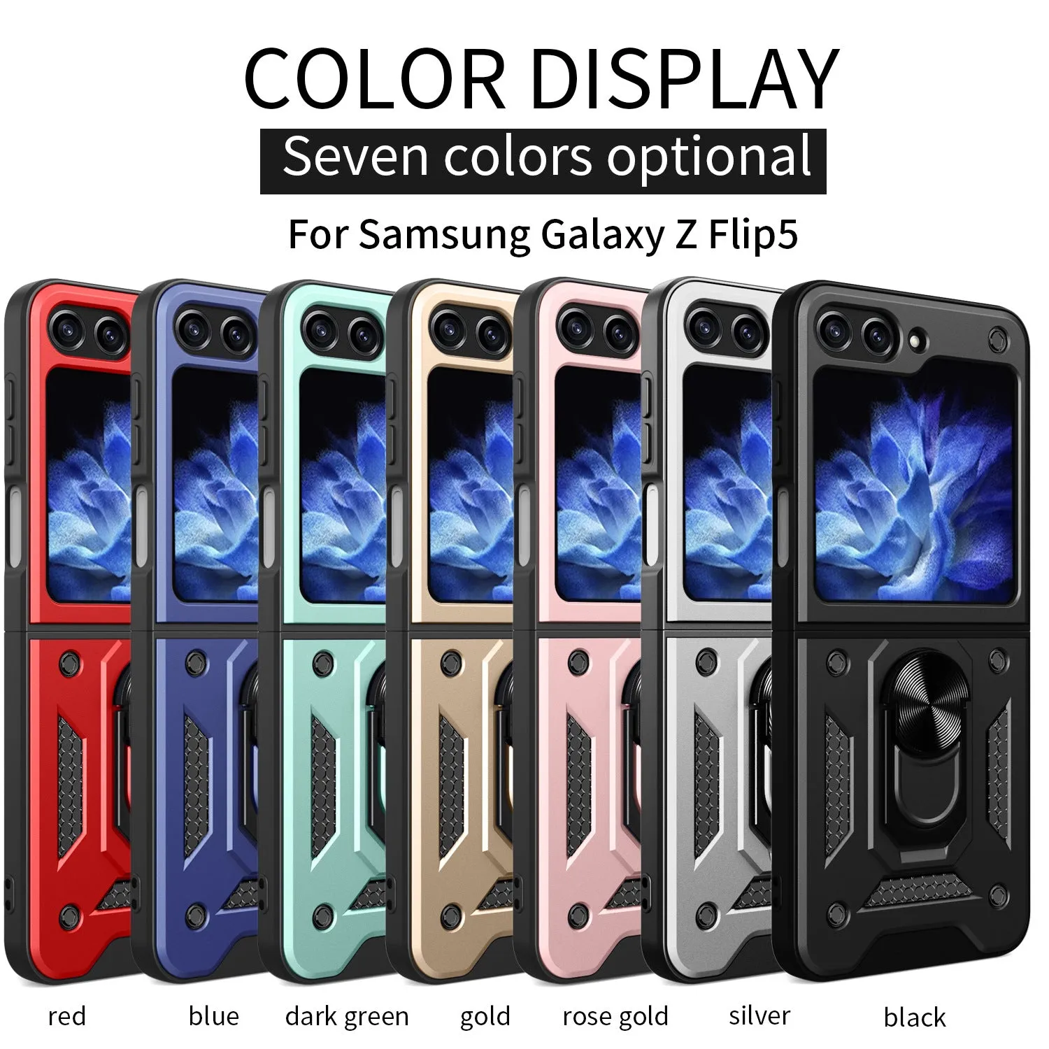 Shunjia sliding window mirror phone case for Samsung Z Flip and Z Fold, black colour, with bracket and mirror closed