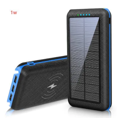 Black wireless charging power bank with three USB ports for iPhone Samsung and Xiaomi phones