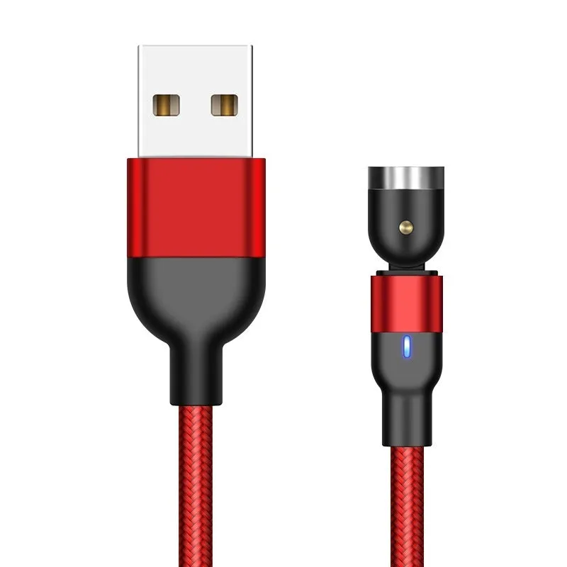 Flat elbow magnetic suction three-in-one data cable with Lightning, Micro USB, and TYPE-C connectors on a 1m woven cord