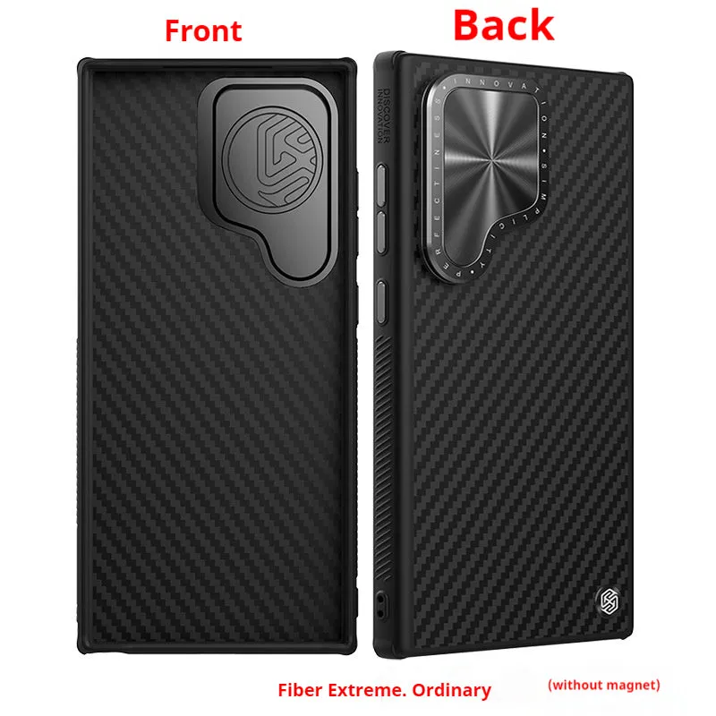 Kevlar magnetic phone bracket case for Samsung S24 Ultra in black with invisible stand