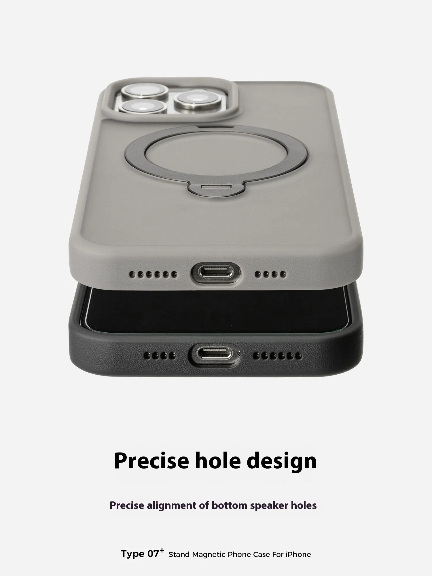 Magnetic rotating fulcrum phone case for Apple iPhone with 360-degree bracket in titanium grey on white background