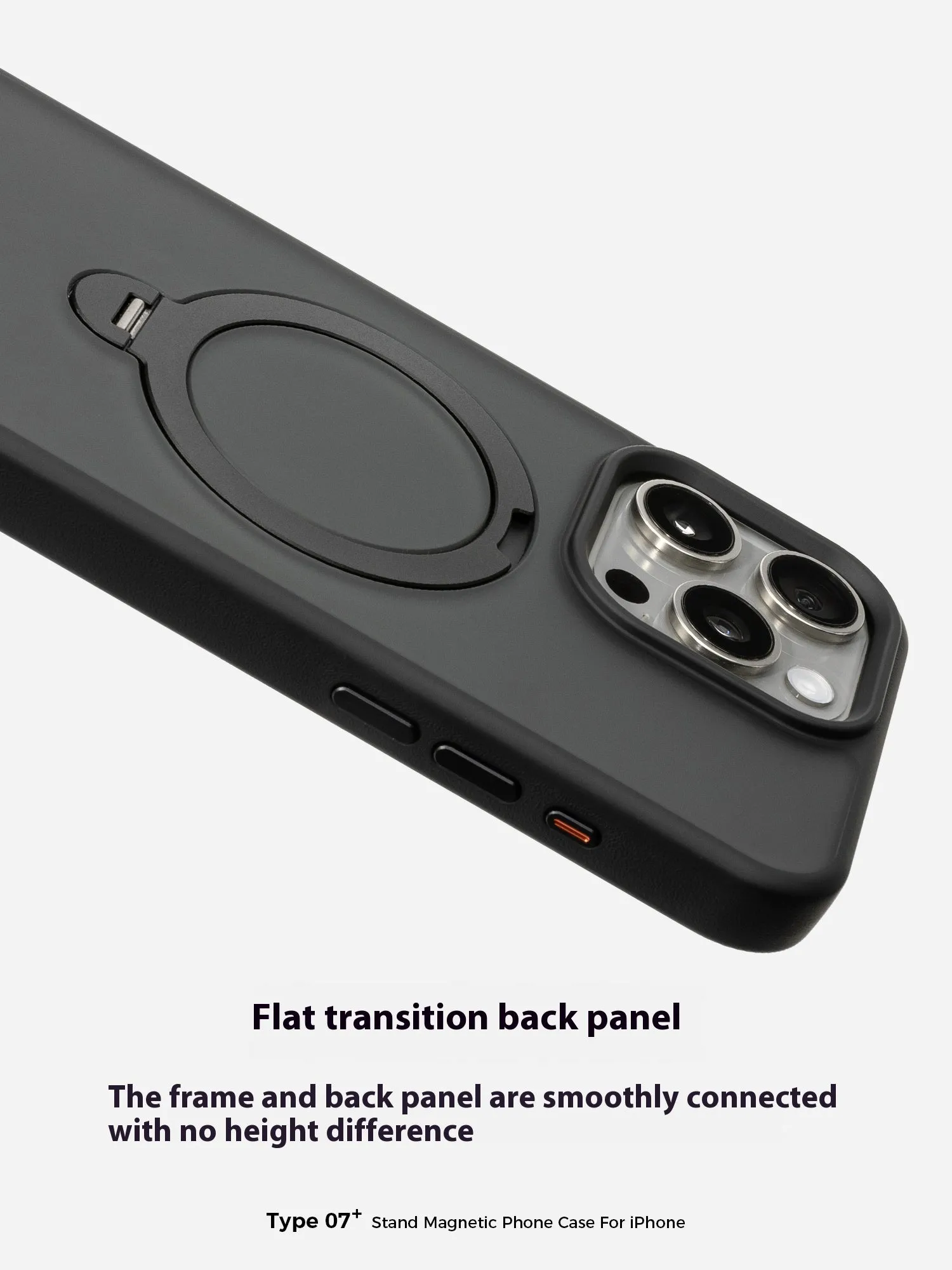 Magnetic rotating fulcrum phone case for Apple iPhone with 360-degree bracket in titanium grey on white background