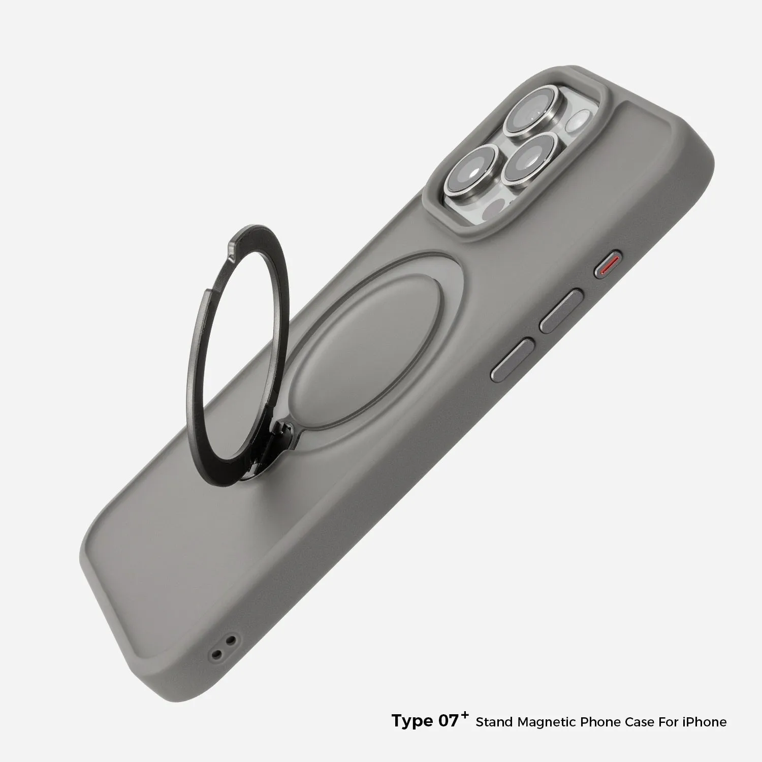Magnetic rotating fulcrum phone case for Apple iPhone with 360-degree bracket in titanium grey on white background