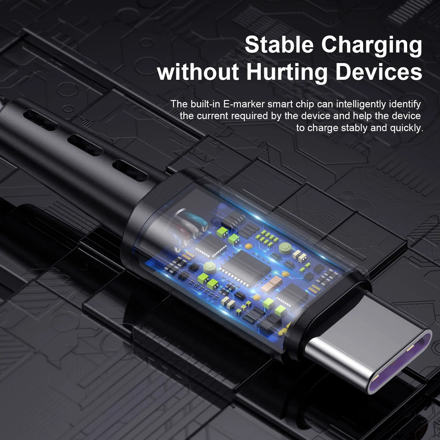 Braided Type-C charging cable 2 metres long, black nylon exterior with aluminium alloy connector and indicator light