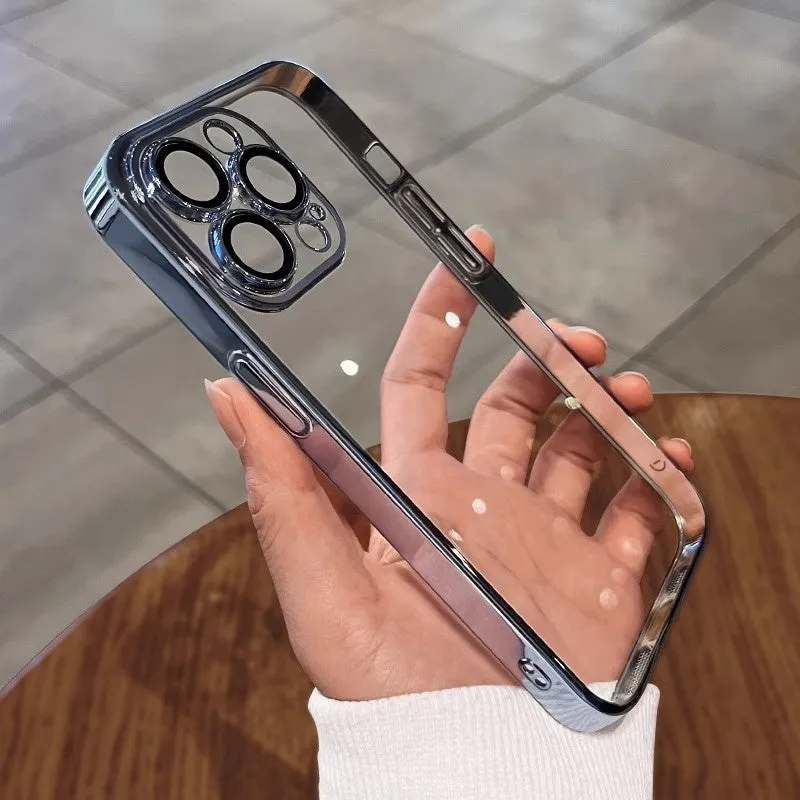Electroplated TPU soft phone case in titanium gray for iPhone 15 series with drop-resistant protection