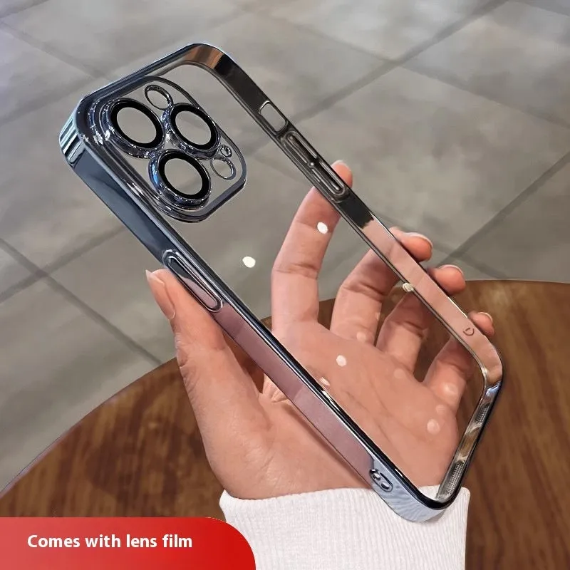 Electroplated TPU soft phone case in titanium gray for iPhone 15 series with drop-resistant protection
