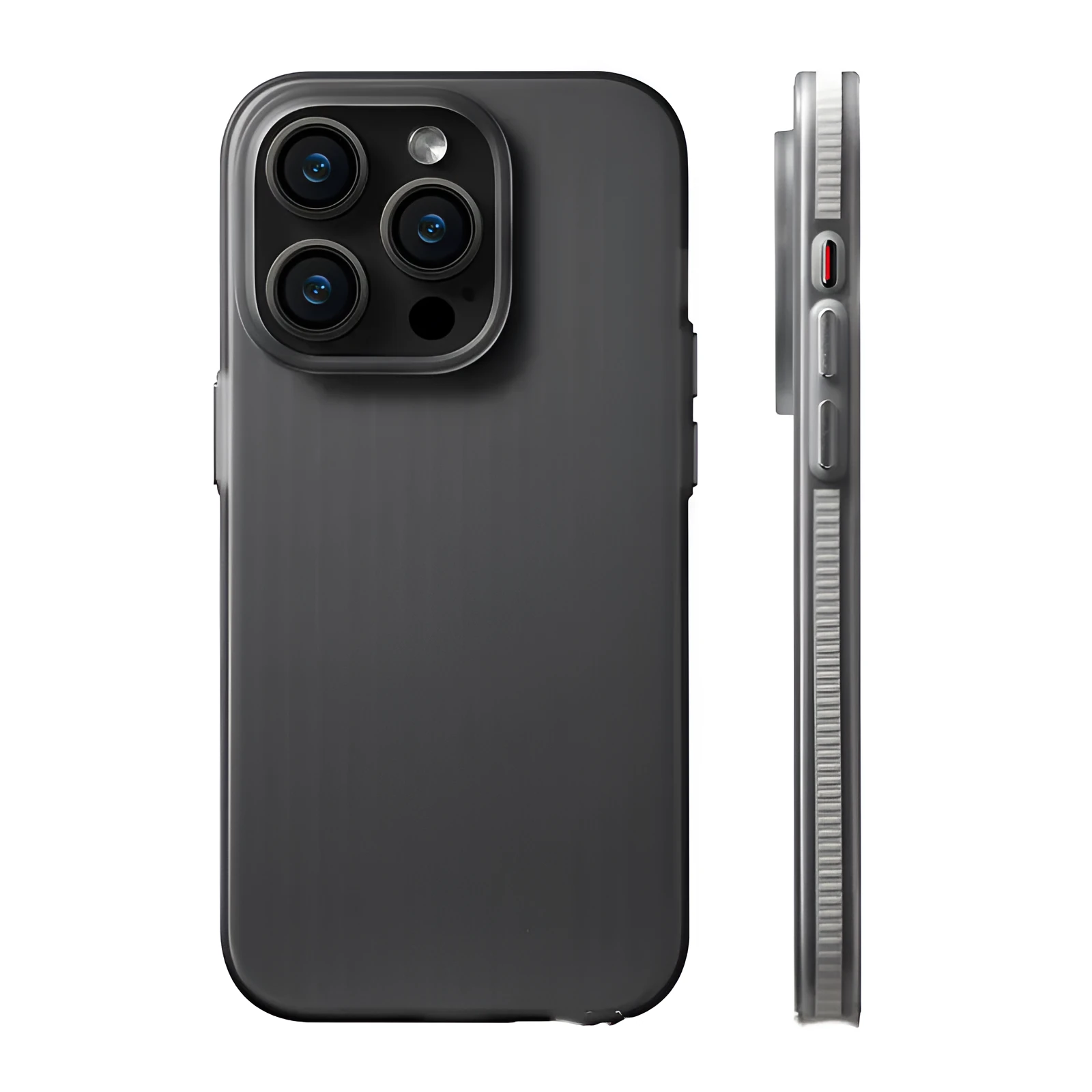 iPhone 15 Pro Max phone case with skin-sensitive striped sand non-slip texture, frosted black hard shell