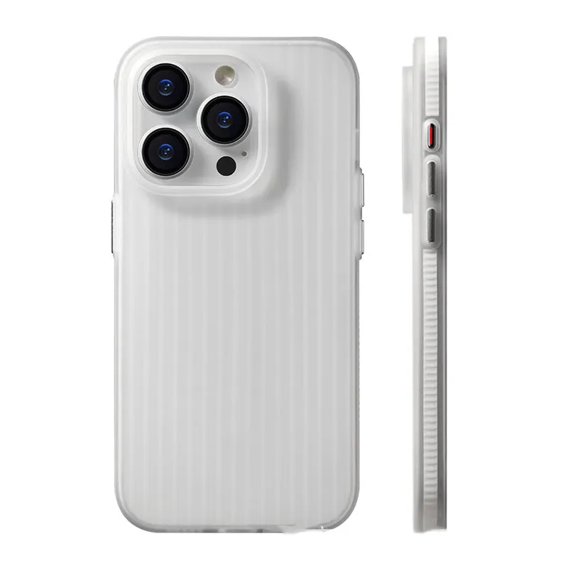 iPhone 15 Pro Max phone case with skin-sensitive striped sand non-slip texture, frosted black hard shell