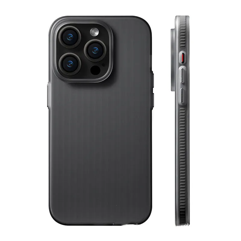 iPhone 15 Pro Max phone case with skin-sensitive striped sand non-slip texture, frosted black hard shell