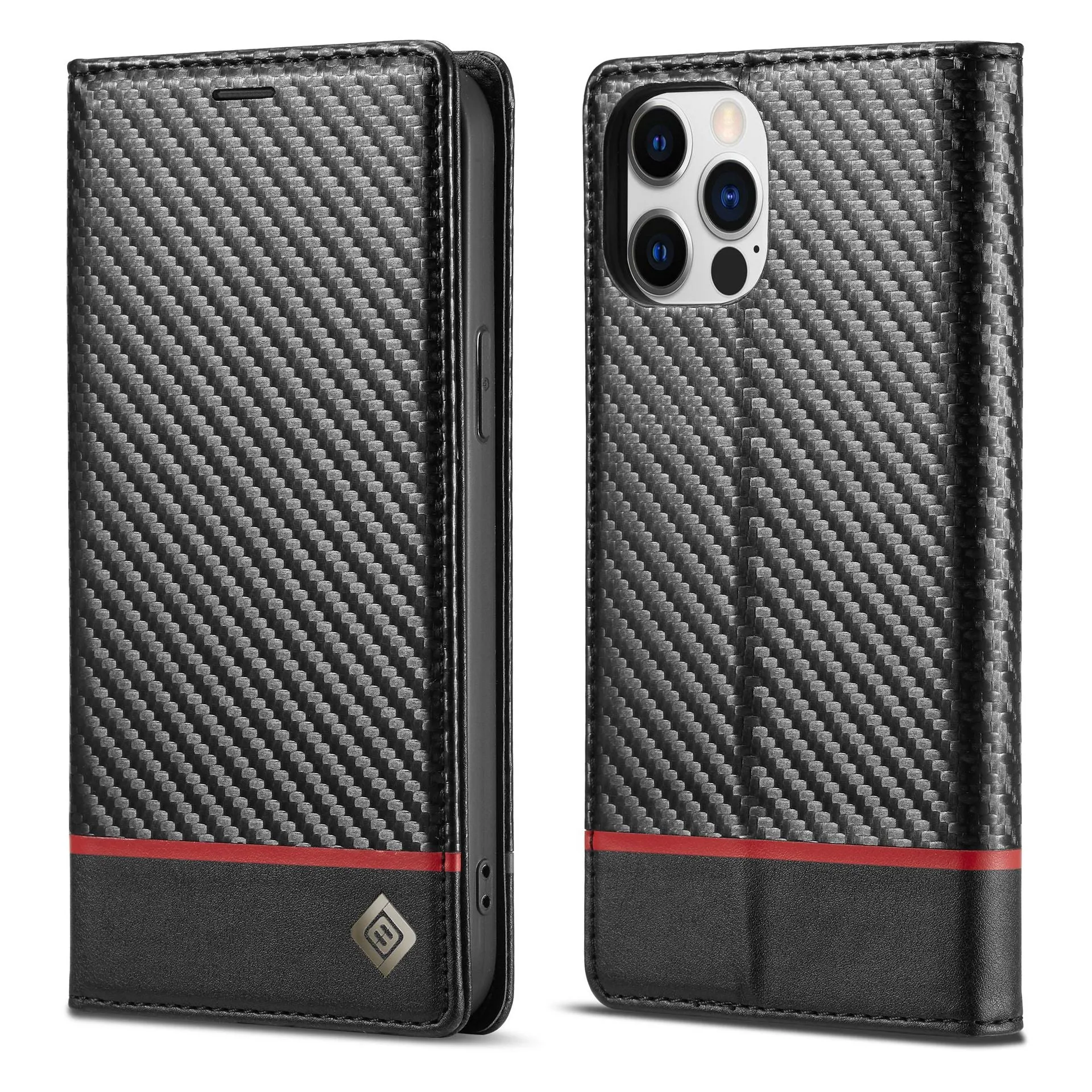 Flip leather phone case with carbon fibre magnetic mixed style in horizontal colour for iPhone