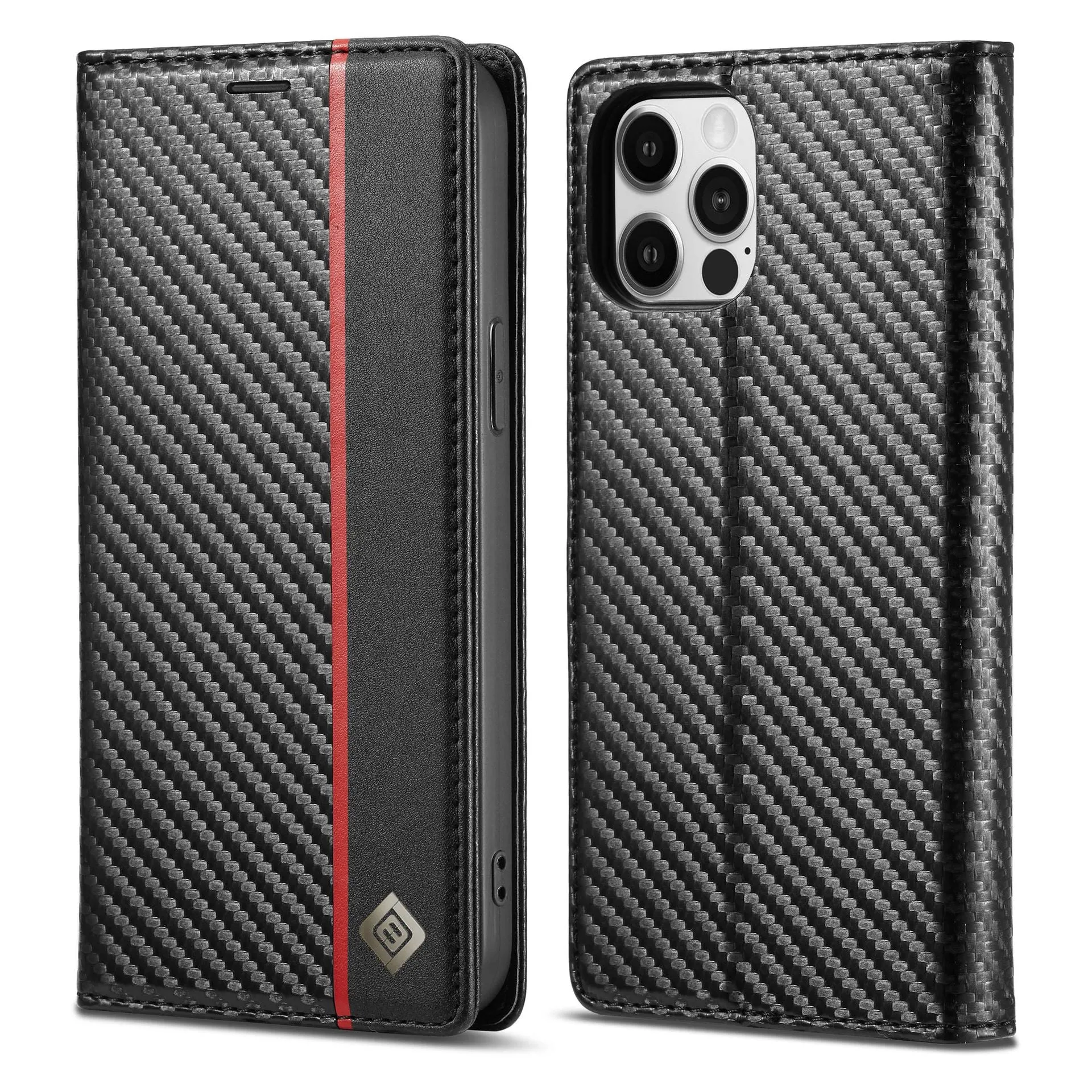 Flip leather phone case with carbon fibre magnetic mixed style in horizontal colour for iPhone