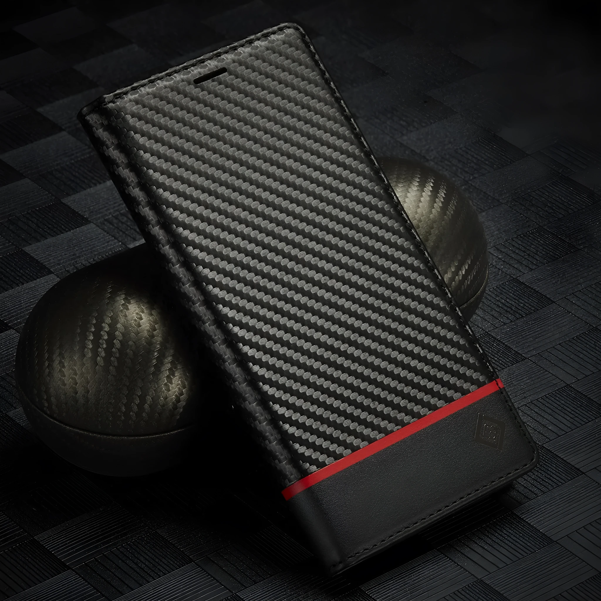 Flip leather phone case with carbon fibre magnetic mixed style in horizontal colour for iPhone