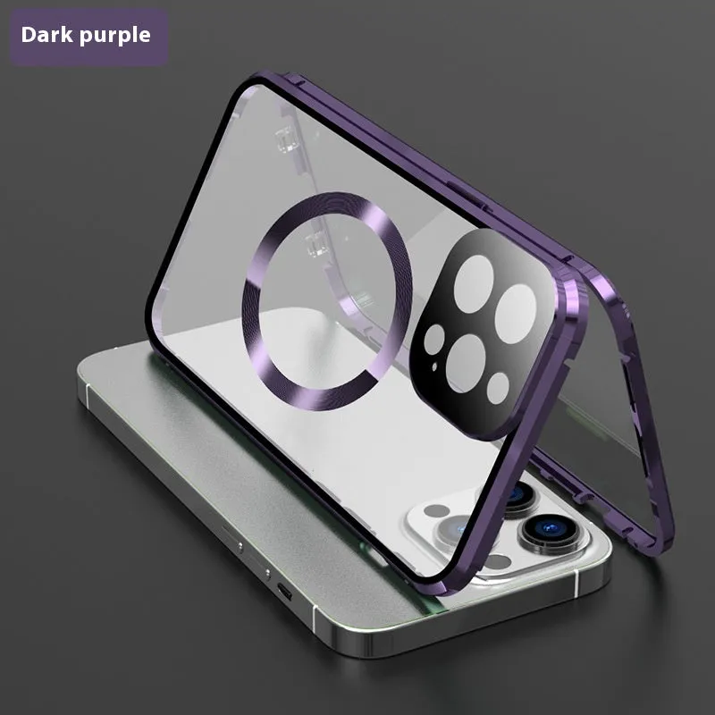 Magnetic metal all-inclusive phone case for iPhone 12 13 14 15, transparent HD finish, electroplated surface