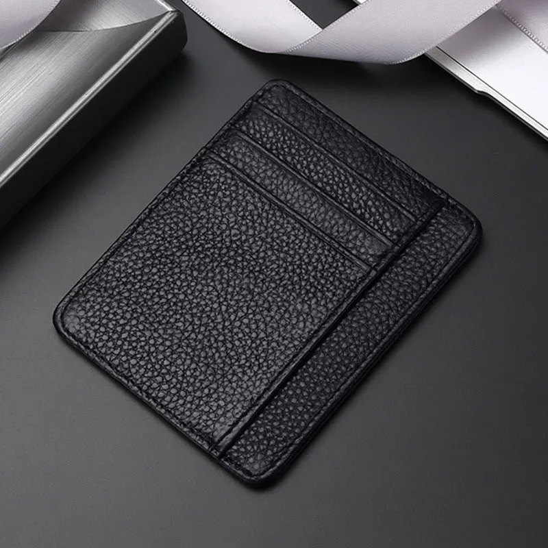 Genuine first layer cowhide leather card holder in solid colour with polyester lining, daily configuration