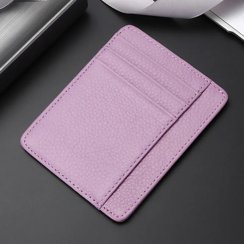 Genuine first layer cowhide leather card holder in solid colour with polyester lining, daily configuration