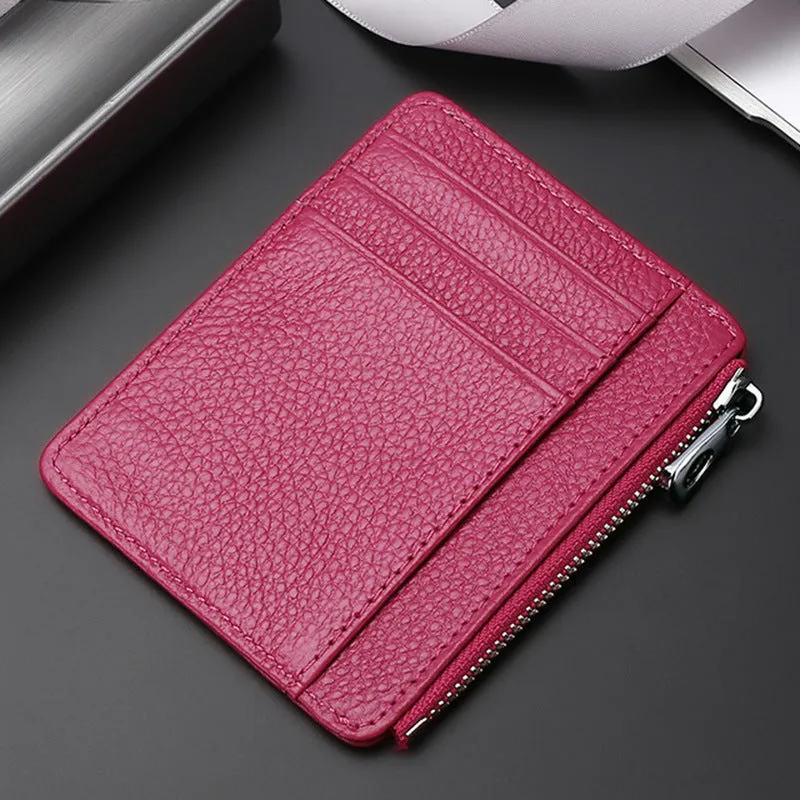 Genuine first layer cowhide leather card holder in solid colour with polyester lining, daily configuration