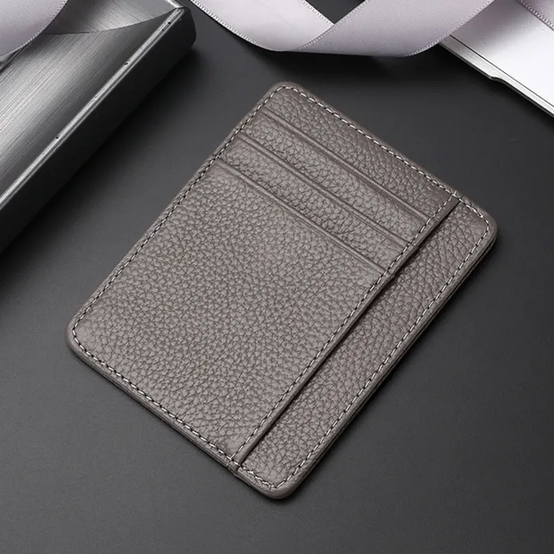 Genuine first layer cowhide leather card holder in solid colour with polyester lining, daily configuration