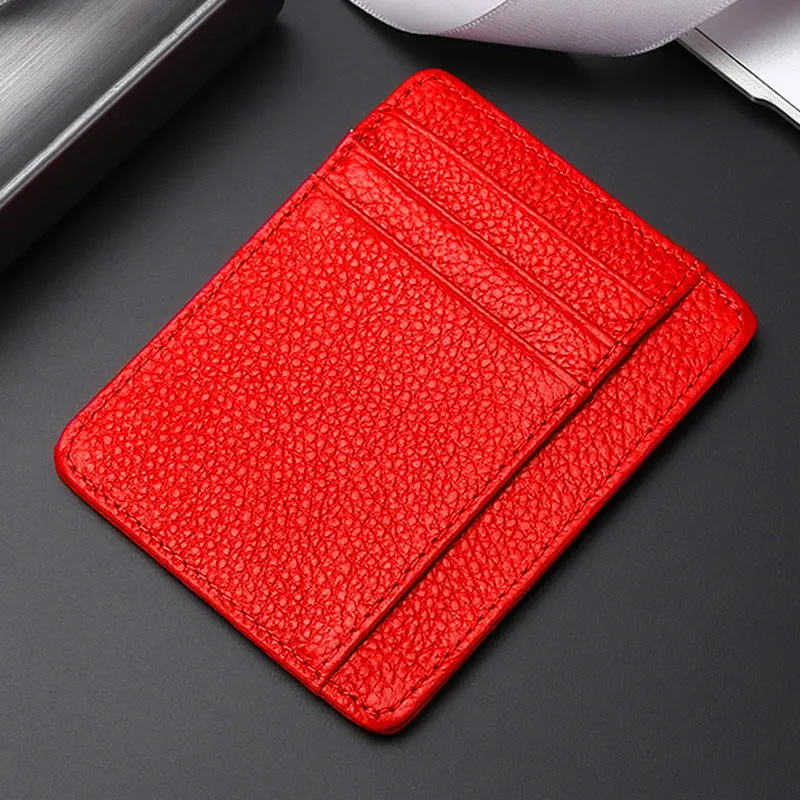 Genuine first layer cowhide leather card holder in solid colour with polyester lining, daily configuration