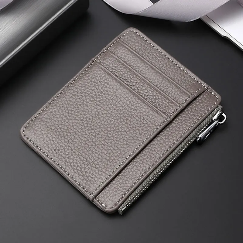 Genuine first layer cowhide leather card holder in solid colour with polyester lining, daily configuration
