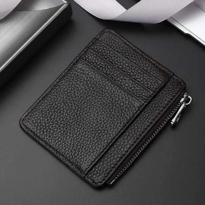 Genuine first layer cowhide leather card holder in solid colour with polyester lining, daily configuration