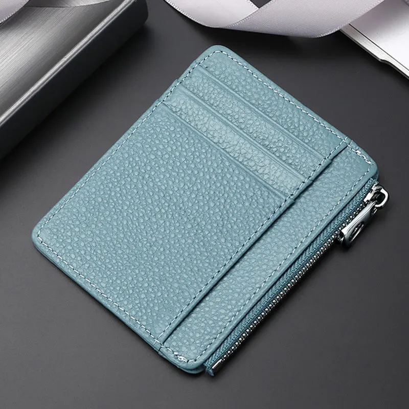 Genuine first layer cowhide leather card holder in solid colour with polyester lining, daily configuration