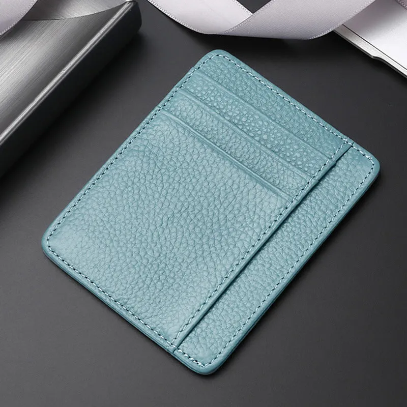 Genuine first layer cowhide leather card holder in solid colour with polyester lining, daily configuration