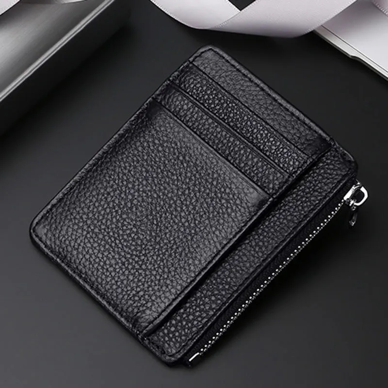 Genuine first layer cowhide leather card holder in solid colour with polyester lining, daily configuration