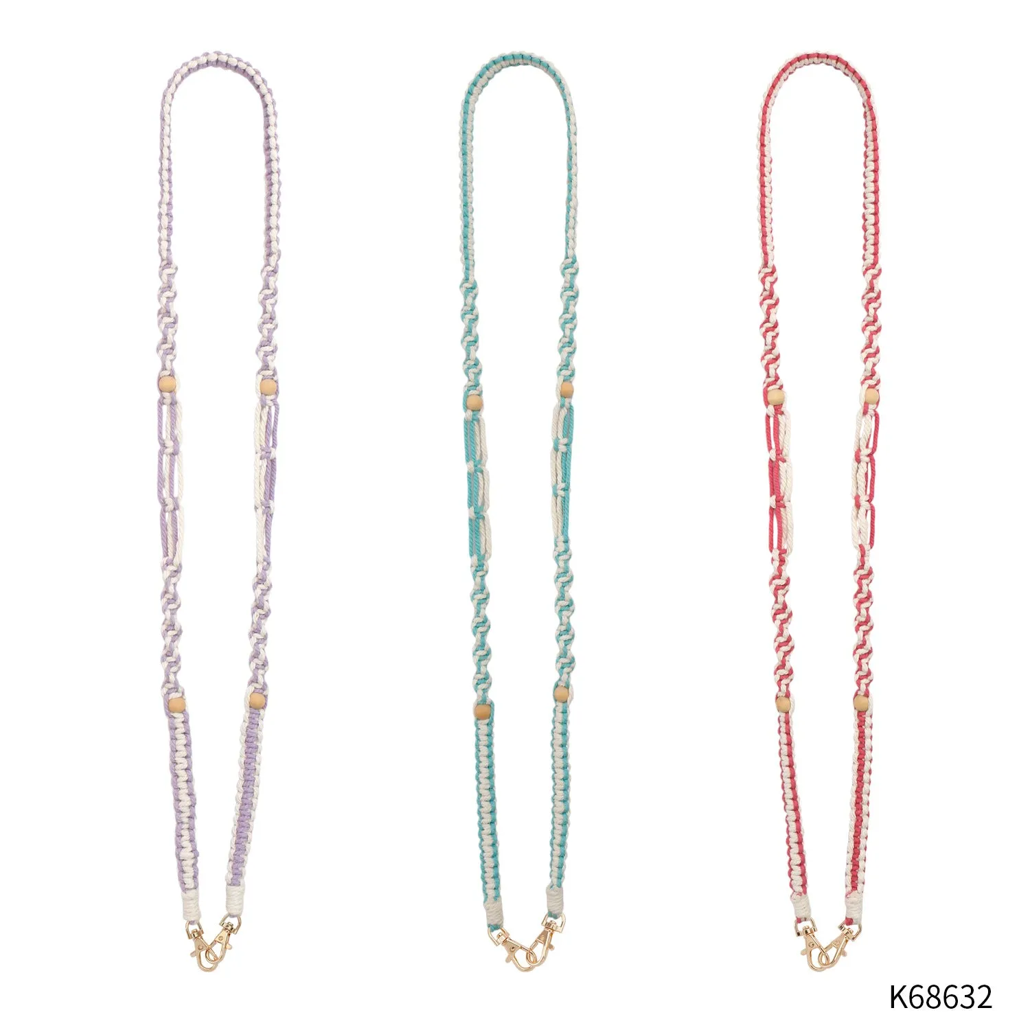 Hand-woven cotton mobile phone charm crossbody strap with alloy connectors in bohemian vintage pastoral style, available in multiple colours.