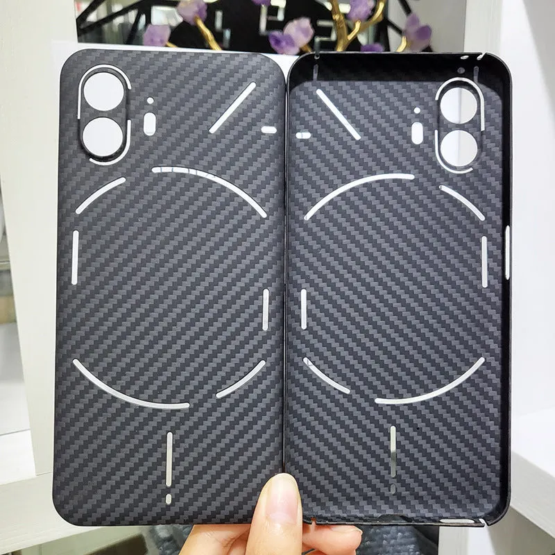 Real aramid fiber phone case in matte black hollow finish for Nothing Phone 2 with plaid texture