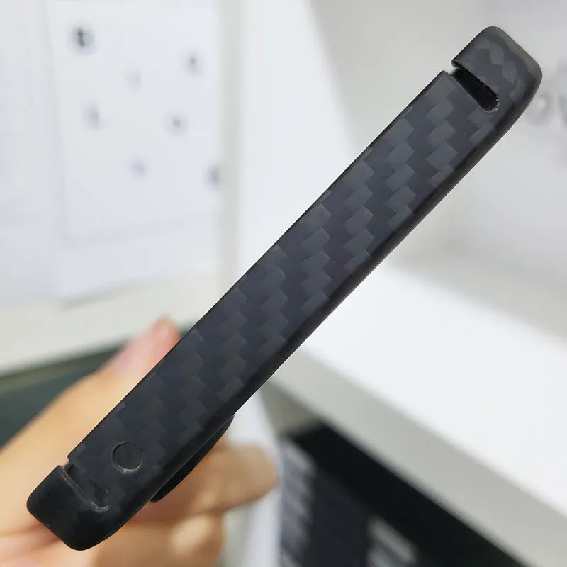 Real aramid fiber phone case in matte black hollow finish for Nothing Phone 2 with plaid texture