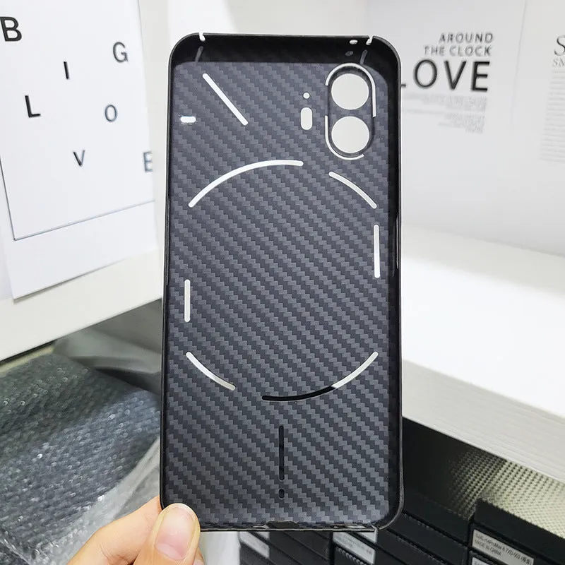 Real aramid fiber phone case in matte black hollow finish for Nothing Phone 2 with plaid texture