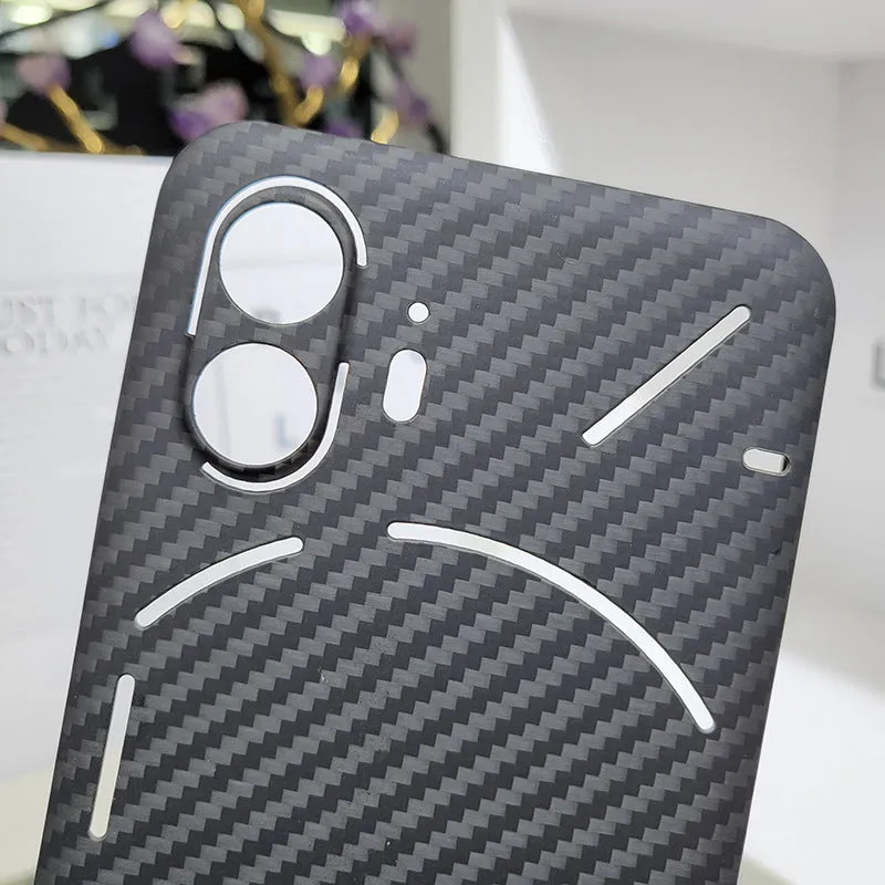 Real aramid fiber phone case in matte black hollow finish for Nothing Phone 2 with plaid texture