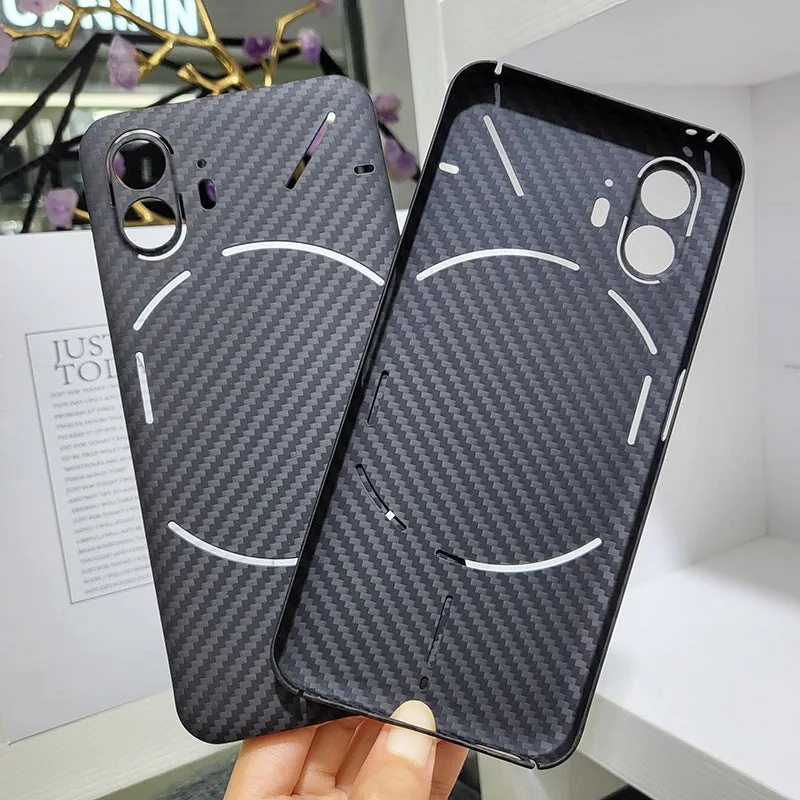 Real aramid fiber phone case in matte black hollow finish for Nothing Phone 2 with plaid texture