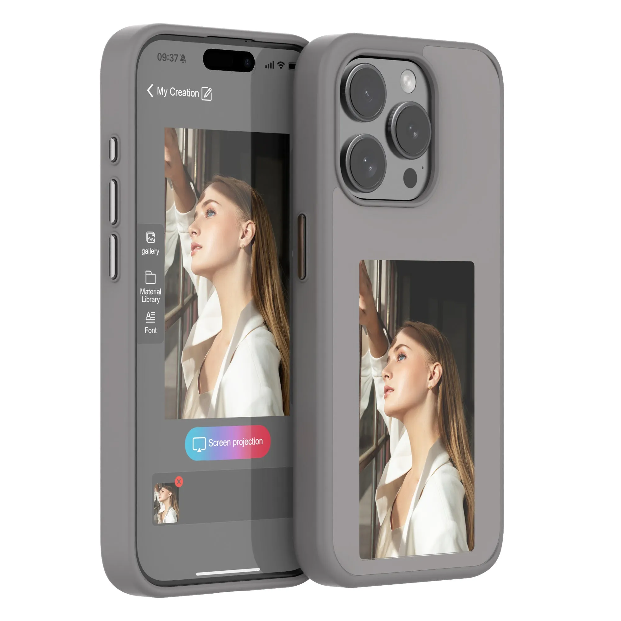 TPU DIY projection screen phone case with mirror finish in black four colours for iPhone 15 Pro Max