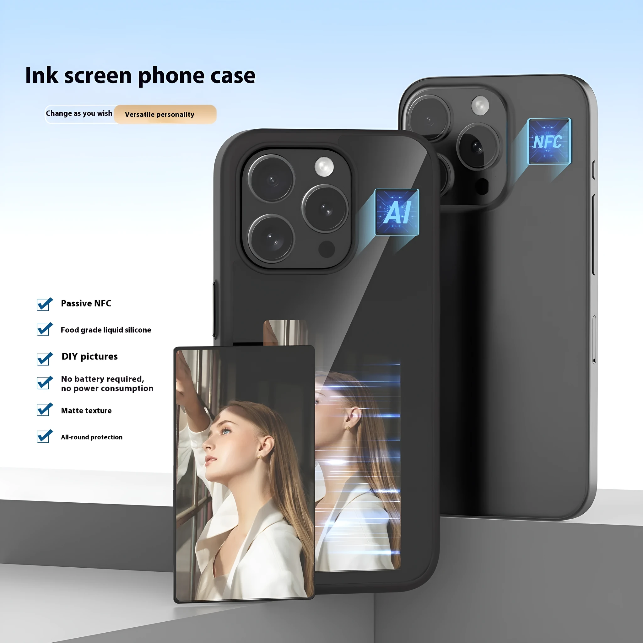 TPU DIY projection screen phone case with mirror finish in black four colours for iPhone 15 Pro Max